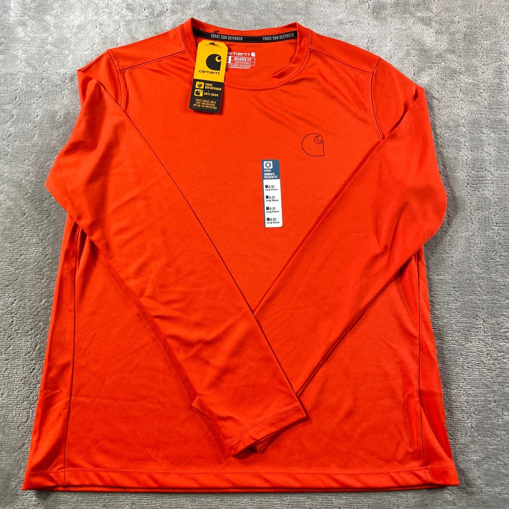 Carhartt Force Sun Defender Shirt Women Medium Orange Long Sleeve Outdoor UPF 50